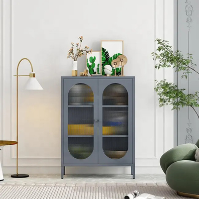 Meuble de rangement en acier en aluminium de buffet de cuisine en verre de porte avec la jambe