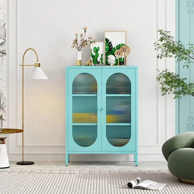 Meuble de rangement en acier en aluminium de buffet de cuisine en verre de porte avec la jambe