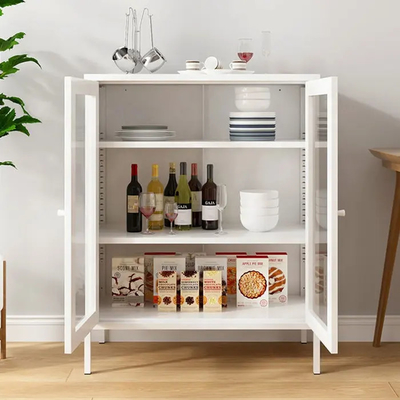 Meuble de rangement en acier en aluminium de buffet de cuisine en verre de porte avec la jambe
