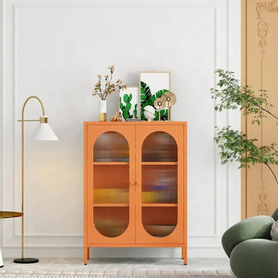 Meuble de rangement en acier en aluminium de buffet de cuisine en verre de porte avec la jambe