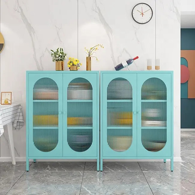 Meuble de rangement en acier en aluminium de buffet de cuisine en verre de porte avec la jambe